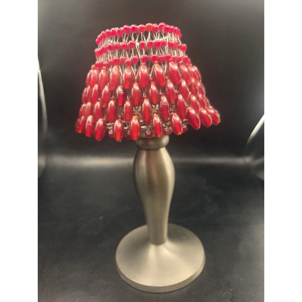 Vtg Pottery Barn Candle Holder Merlot Red Crimson Beaded Shade Fairy Light Lamp